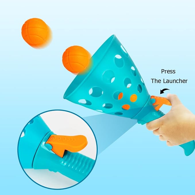 Pop and Catch Ball Game with 24 Balls and 4 Catch Launcher Baskets - Outdoor Indoor Game Activities, Easter Basket Stuffers Gifts Beach Sport Summer Beach Toys for Kids Ages 4 5 6 7 8 10 12+