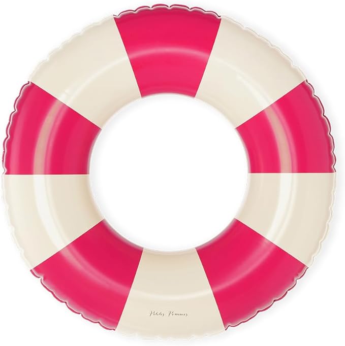 Petites-Pommes Kids Pool Float for Toddlers - Durable Inner Tube, Handprinted Classic Striped Design Lake Floats, Soft Comfort Seaming, Packable Floats for Travel, Bright Red, 24 inch