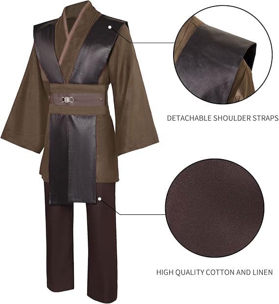 Men's Tunic Cosplay Costume with 2 PCS Light Up Saber Tunic Hooded Robe Full Set for Halloween Party