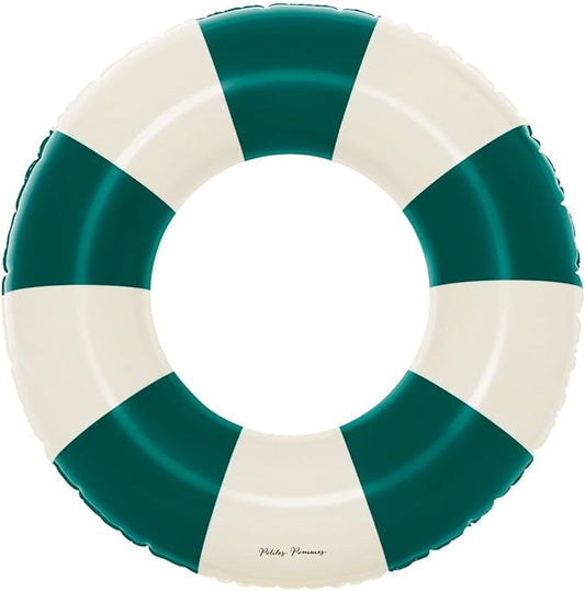 Petites-Pommes Inner Tubes for Pool for Kids & Toddlers - Durable Floats for Kids, Handprinted Classic Striped Design Beach Float, Soft Comfort Seaming, Packable Floats for Travel, Dark Green, 24 inch