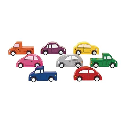 Excellerations, 4 x 1 x 2-1/4 inches Block Play Wooden Cars and Trucks, Set of 8, Preschool Educational Toys, Supports Early STEM Skills, Ages 3 Years and Up