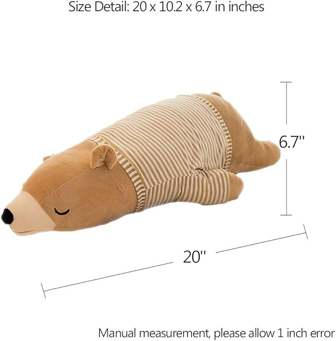 MMTTAO Stuffed Polar Bear Animal Plush Toy 20 Inch Large Brown Sleeping Bear Animal Stuff Soft Plushies Cute Dolls Collection Huggable Throw Pillow Cushion Gifts for Kids Children Boys Girls, 20Inches