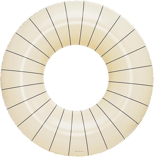 Petites-Pommes Inflatable Float for Adults - Durable Inner Tube, Handprinted Classic Striped Design Ring Float, Soft Comfort Seaming, Packable Floats for Travel, Charcoal Stripe, 47 inch