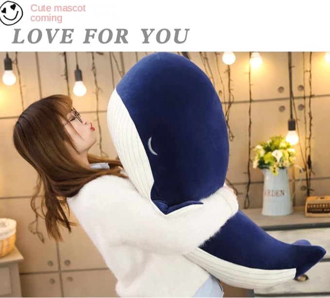 MUPI Whale Stuffed Animals Plush Pillow 4 Size Cute Soft Cotton Plushies Pillows Kawaii Blue Whale Toy Gifts for Kids Boys Girls Adults (Blue, 33 Inch)