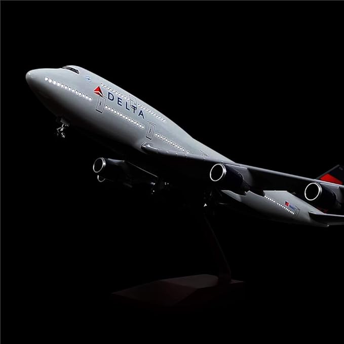 24-Hours 1/130 Scale Delta Boeing 747 Model Airplane With LED Light (Touch or Sound Control) for Adults, Decoration and Displays