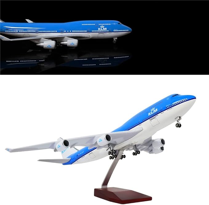 24-Hours 18” 1:130 Scale Airplane Model Dutch Airlines 747 Plane Model KLM Model Plane with LED Light(Touch or Sound Control) for Decoration or Display