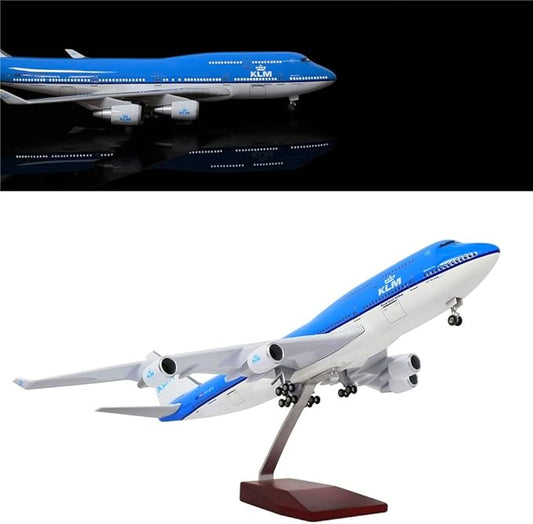 24-Hours 18” 1:130 Scale Airplane Model Dutch Airlines 747 Plane Model KLM Model Plane with LED Light(Touch or Sound Control) for Decoration or Display