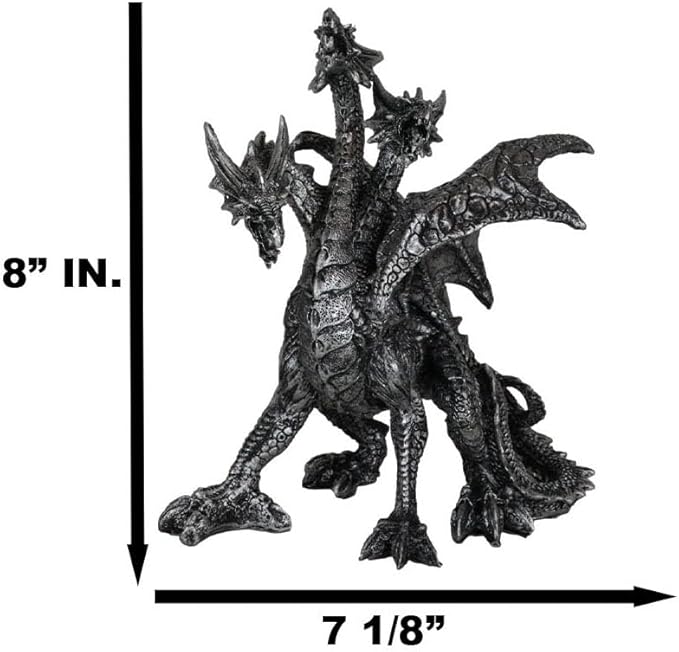 Ebros Ancient Legendary Three Headed Dragon Hydra Roaring Statue 8" Tall Dungeons Dragons Legends and Fantasy Decor Sculpture Medieval Renaissance Figurine Collectible (Gothic Silver)