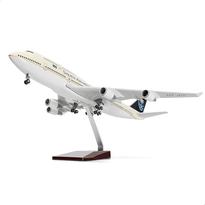 1/160 Saudi Arabian 747 Large Scale Model Airplane with Stand for Boeing 747-400 Pre-Build Model Plane Kits for Adult (17-inch L) Aviation Enthusiasts Aircraft Gifts or Airplane Collections