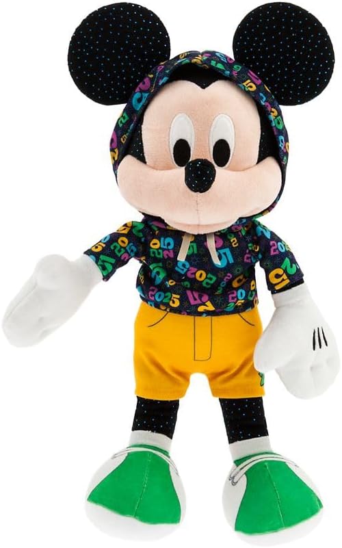 Disney Store Official Mickey Mouse 2025 Plush - Contemporary Sportswear Outfit, Glittering Flecks, 2025 Logo Hoodie, Shorts & Sneakers - Disney Stuffed Animal for Kids