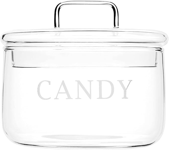 11oz Glass Candy Dish with Lid Covered Candy Bowl Decorative Cookie Jar Clear Salad Bowl Buffet Storage Container for Home Kitchen Coffee Table Office Desk and Party Wedding