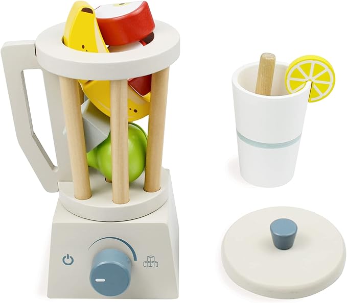 PairPear Smoothie Maker Blender Set - Wooden Toy Mixer Food Play Kitchen 14 pcs Accessories for Kids