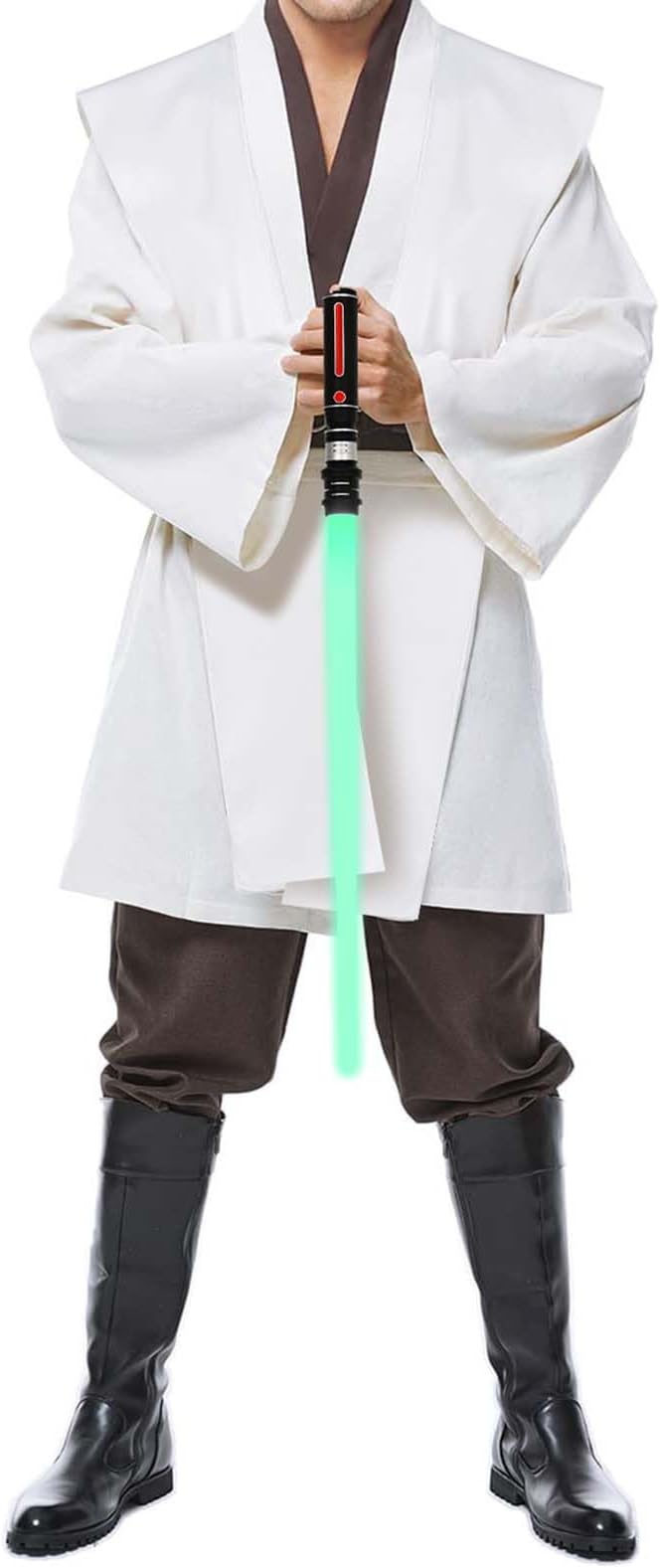 Men's Tunic Cosplay Costume with 2 PCS Light Up Saber Tunic Hooded Robe Full Set for Halloween Party