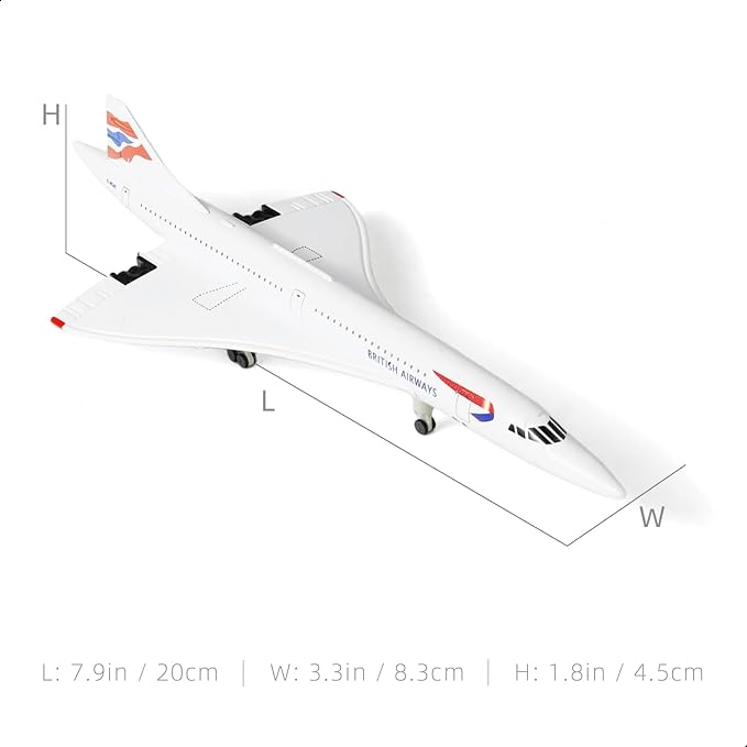 1/300 Scale Concorde for British Airways Diecast Metal Airplane Model Kit with Stand Concorde Model Plane for Creative Desktop Decorations or Aircraft Gifts(7.9-Inch L)