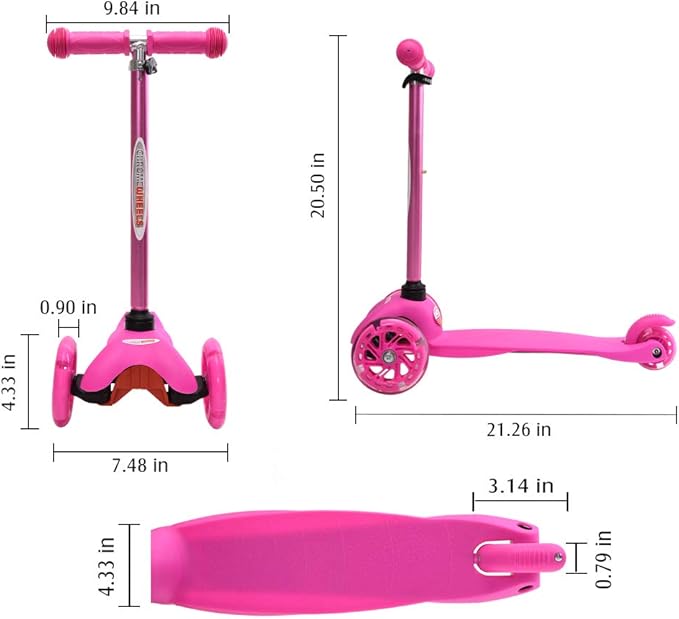 ChromeWheels Scooter for Kids, Deluxe 3 Wheel Scooter for Toddlers 4 Adjustable Height Glider with Kick Scooters, Lean to Steer with LED Flashing Light for Ages 3-6 Girls Boys