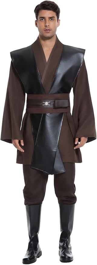 Men's Hooded Robe Tunic Cosplay Costume Knight Cloak Tunic Uniform Pants with Belt Full Set Halloween Outfits