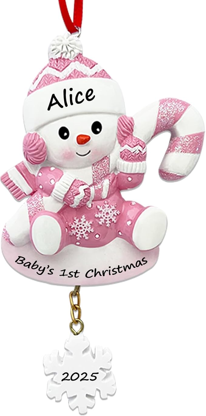 Personalized Ornament Baby's First Christmas 2025 Snowbaby Xmas Tree Decoration Pink Artisanal Custom Ornaments with Name & Year Decoration Gifts for New Born Baby Girl