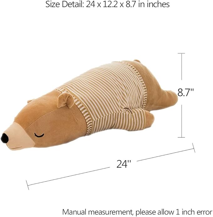 MMTTAO Stuffed Polar Bear Animal Plush Toy 24 Inch Large Brown Sleeping Bear Animal Stuff Soft Plushies Cute Dolls Collection Huggable Throw Pillow Cushion Gifts for Kids Children Boys Girls, 24Inches