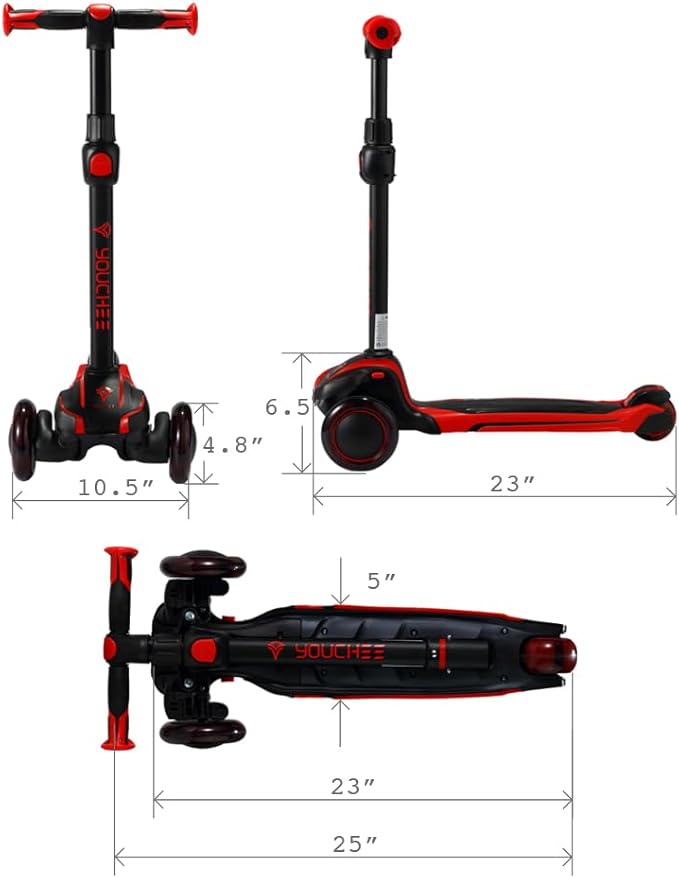 3 Wheels Kick Scooter for Kids Ages 5-12, with Built-in LED Light-Up Wheels, Adjustable Handlebar, Non-Slip Deck and Reliable Brake, Lean-to-Steer Self Balancing.