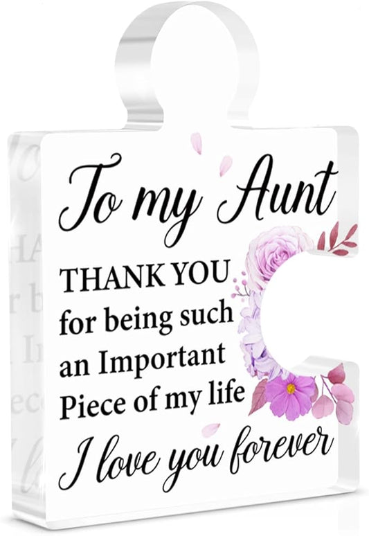 Aunt Gifts, Best Aunt Ever Gifts from Niece Nephew Birthday Gift for Auntie Mothers Day Thanksgiving Christmas Wedding Gift Ideas Acrylic Puzzle Piece Plaque Desk Decorations for Home Decor
