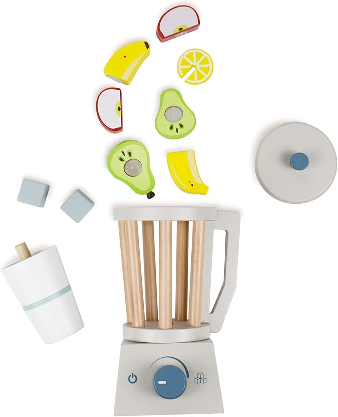 PairPear Smoothie Maker Blender Set - Wooden Toy Mixer Food Play Kitchen 14 pcs Accessories for Kids
