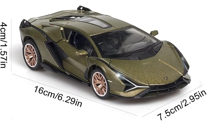 Diecast Toy Car Sian FKP37 Sports Model Car,Zinc Alloy Simulation Casting Pull Back Vehicles,1:32 Scale Supercar Toys with Lights and Music Sound for Toddlers Kids Children Boys Girls Gift (Green)