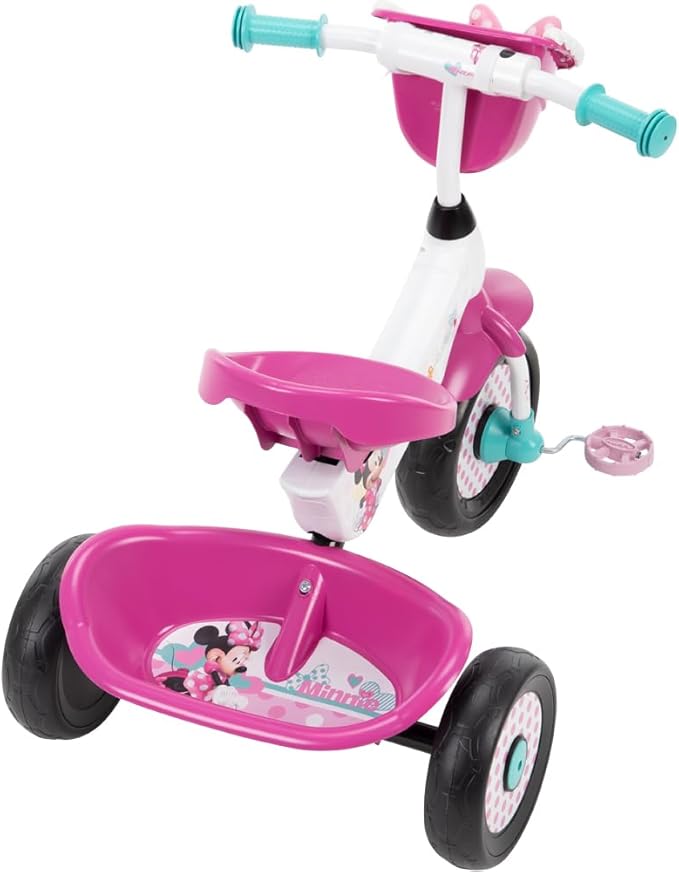 Huffy Disney Minnie Mouse Girl's Trike, Ideal for Ages 3+, Minnie Mouse Graphics, Pink Handlebar Bow Basket, Storage Bins for Snacks or Toys, Sturdy and Durable, Safe for Toddlers