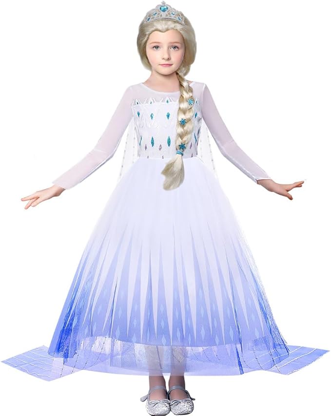 G.C Princess Dress Costume for Girls Toddler Princess Dress Up Clothes With Toys Crown Wig Wand Accessories Halloween Cosplay