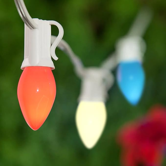 25Ft Christmas Lights Multicolor, C7 Vintage Christmas Light with 27 Colorful Ceramic Bulbs, Hanging Outdoor Christmas Lights for Christmas Tree Party Prom Wedding Holiday Patio Decor, White Wire