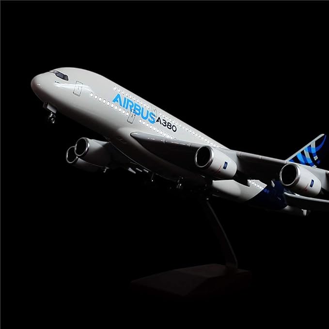 24-Hours 1:160 Scale Airplane Kit A380 Model Plane Collection with LED Light(Touch or Sound Control) for Tabletop Decoration