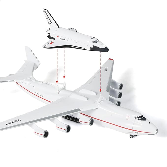 Antonov AN-225 Mriya 1:200 Scale Model Aircraft Kit Carry Buran Space Shuttle Metal Die-cast Transport Aircraft Model with Display Stand Adult Airplane Model Kits Gift