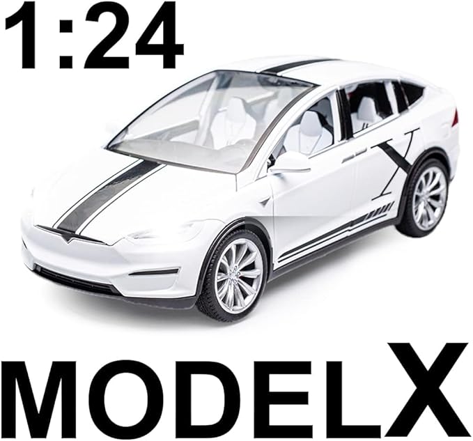 1:24 Scale Tesla Model X Alloy Car Model Diecast Toy Vehicles for Kids, Tesla car Model，Pull Back Alloy Car with Lights and Music,Gifts for Boys and Girls.(1:24 Model X -White)
