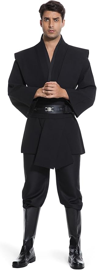 Men's Hooded Robe Tunic Cosplay Costume Knight Cloak Tunic Uniform Pants with Belt Full Set Halloween Outfits