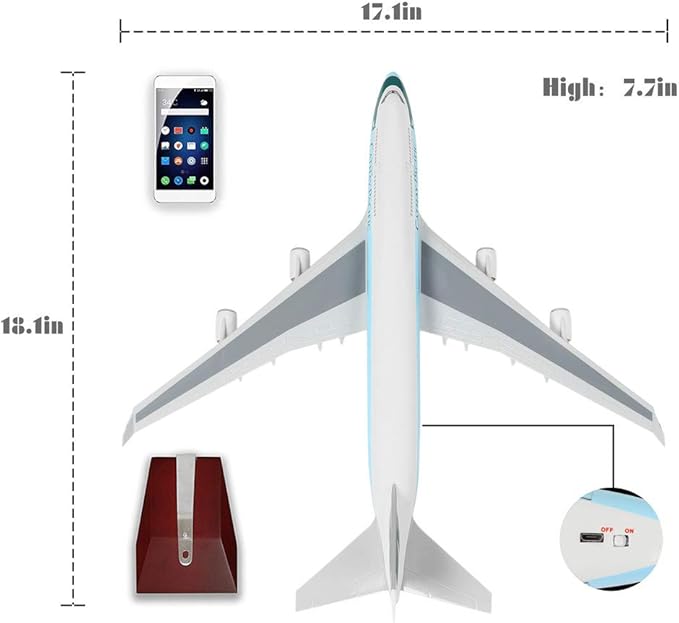 24-Hours 18” 1:130 Scale Model Airplane Private Jet Model HK Cathay Pacific B747 Planes Model Kits Display Diecast Airplane Model for Adults with LED Light(Touch or Sound Control)