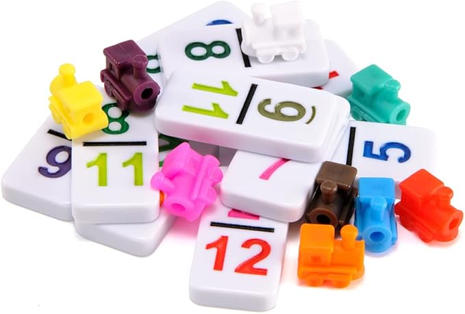 Mexican Train Dominoes Set with Numbers, Double 12 Dominos Game Set with Wooden Case, Full Dominoes Set with 91 Tiles 9 Trains, Scoreboard, Acrylic Game hub