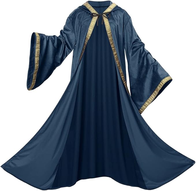 Velvet Wizard Robe with Hooded and Sleeves, Halloween Vampire Witch Wizard Cloak Fancy Cosplay Costume
