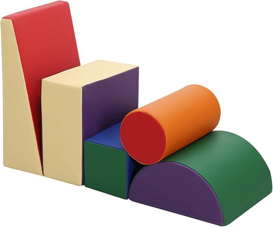 Toddler Climbing Toys Indoor: 5-Piece Soft PU Leather Baby Climbing Blocks - Soft Play Climbing for Toddlers - Safe Baby Play Gym(Classic)