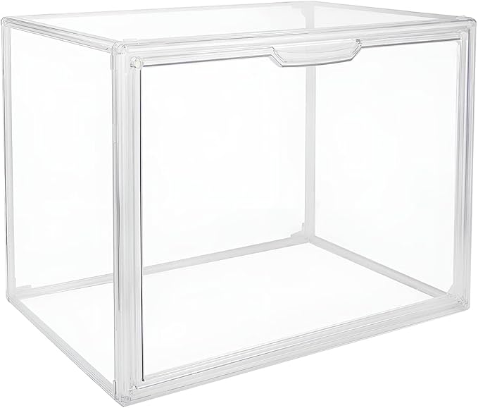 Clear Stackable Plastic Storage Bins with Magnetic Lid, Dustproof Book & Cosmetic Display Cases, Large Figures Collectibles Showcase, Shoe Box, Protection Organizer (Transparent, L-3 Pack)