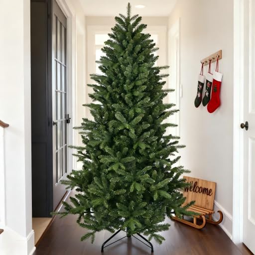 6ft Artificial Christmas Tree, Unlit Green Xmas Tree with PE/PVC Branch Tips, Hinge Design for Easy Assembly