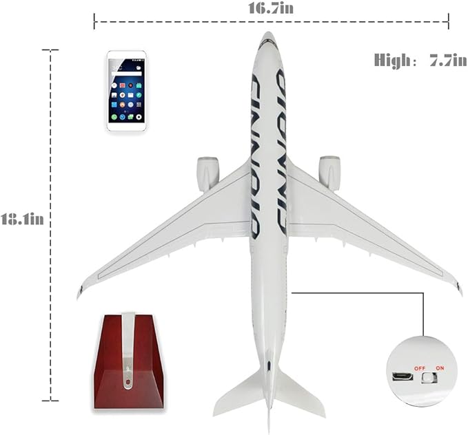 24-Hours 18” 1:142 Airplane Model Finn Airbus 350 Plane Model Kits with LED Light(Touch or Sound Control) for Decoration or Gift