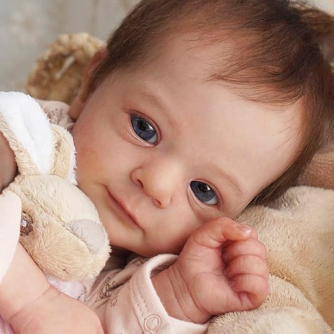 17" Realistic and Cute Reborn Baby Girl Opened Her Eyes with Bright Eyes Brown Hair Named Claire, Handmade Lifelike Reborn Doll, Advanced Painted Vinyl Gift Set for Kids Age 3+