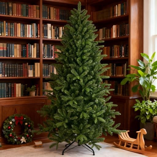 6ft Artificial Christmas Tree, Unlit Green Xmas Tree with PE/PVC Branch Tips, Hinge Design for Easy Assembly