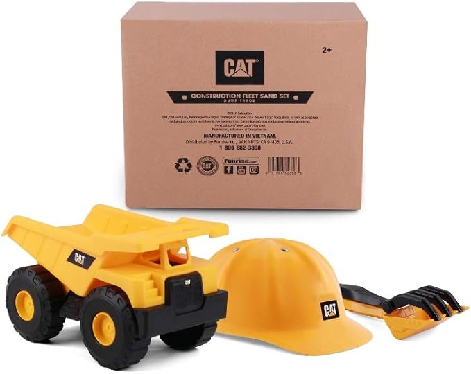CAT Construction Toys, Dump Truck Set with CAT Hard Hat and Sand Tools, Outdoor Toys for Kids Ages 3+