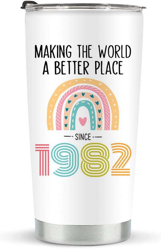 43rd Birthday Gifts for Women - 20 oz Stainless Steel Vacuum Insulated Tumbler, 1982 Birthday Gift Ideas for 43 Year Old
