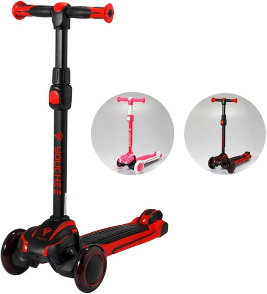 3 Wheels Kick Scooter for Kids Ages 5-12, with Built-in LED Light-Up Wheels, Adjustable Handlebar, Non-Slip Deck and Reliable Brake, Lean-to-Steer Self Balancing.