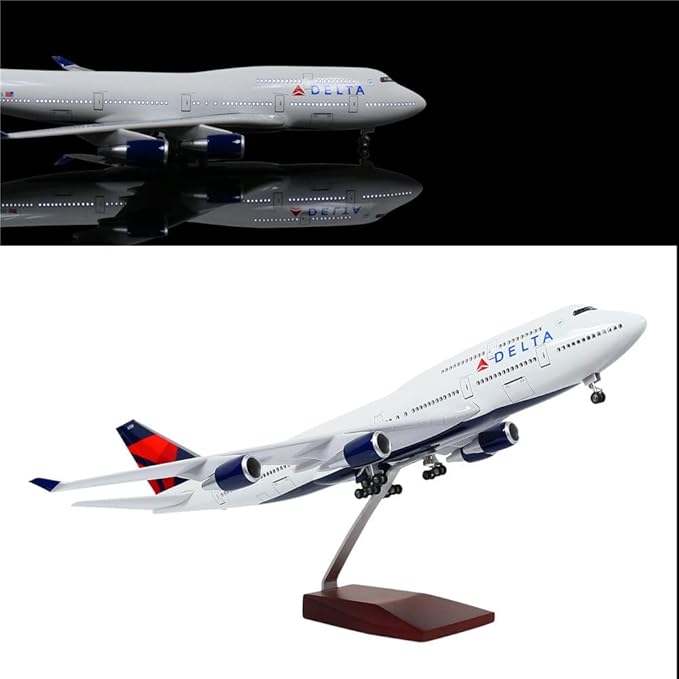 24-Hours 1/130 Scale Delta Boeing 747 Model Airplane With LED Light (Touch or Sound Control) for Adults, Decoration and Displays
