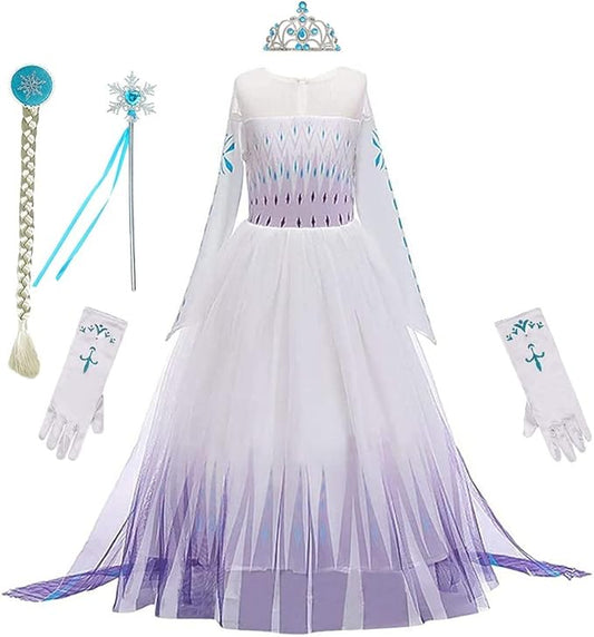 REXREII Little Girls Princess Dress Frozen Elsa Costume Halloween Cosplay Christmas Birthday Party Gown w/Accessories