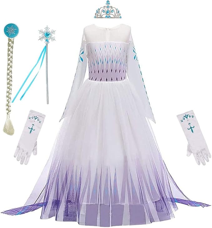 REXREII Little Girls Princess Dress Frozen Elsa Costume Halloween Cosplay Christmas Birthday Party Gown w/Accessories