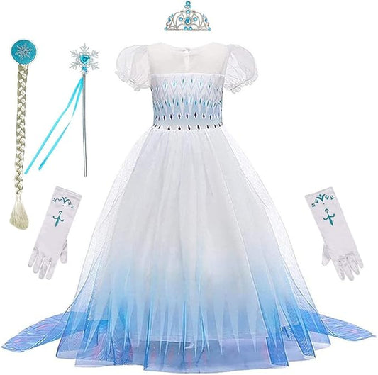 REXREII Little Girls Princess Dress Frozen Elsa Costume Halloween Cosplay Christmas Birthday Party Gown w/Accessories