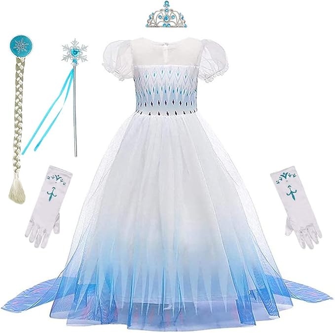 REXREII Little Girls Princess Dress Frozen Elsa Costume Halloween Cosplay Christmas Birthday Party Gown w/Accessories